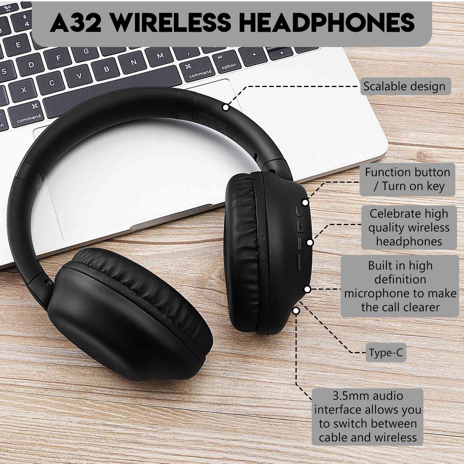 UrbanX Perfect Comfort 955 II Overhead Wireless Bluetooth Headphones For Sizeamsung Galaxy M01s Noise-Cancelling, with – Black