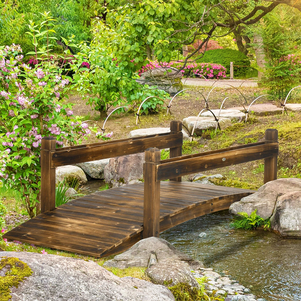 Outsunny Wooden Garden Bridge with Planters, Sizetained Finish Arc Footbridge