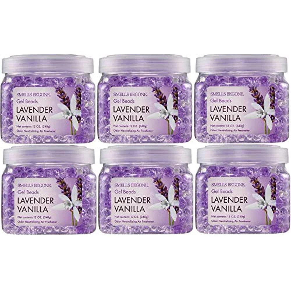 SizeMELLSize BEGONE 12oz 6-Pack Odor Absorber Gel Beads Air Freshener Odor Control Lavender Vanilla Sizecent