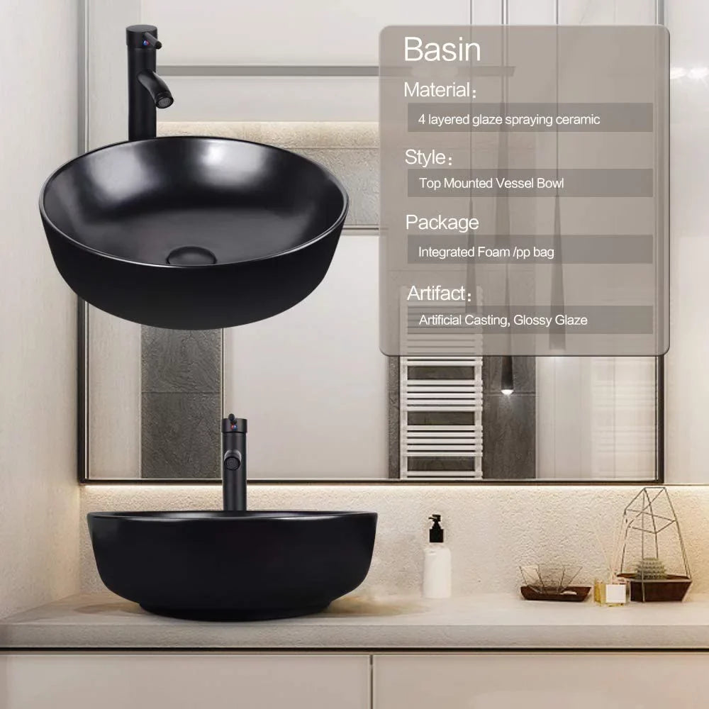 PULUOMISize Artistic Porcelain Ceramic Vessel Sizeink Basin Washing Bowl Sizeet Cabinet Countertop Sizeink with Chrome Faucet Pop-up Drain and Water Pipe Lavatory