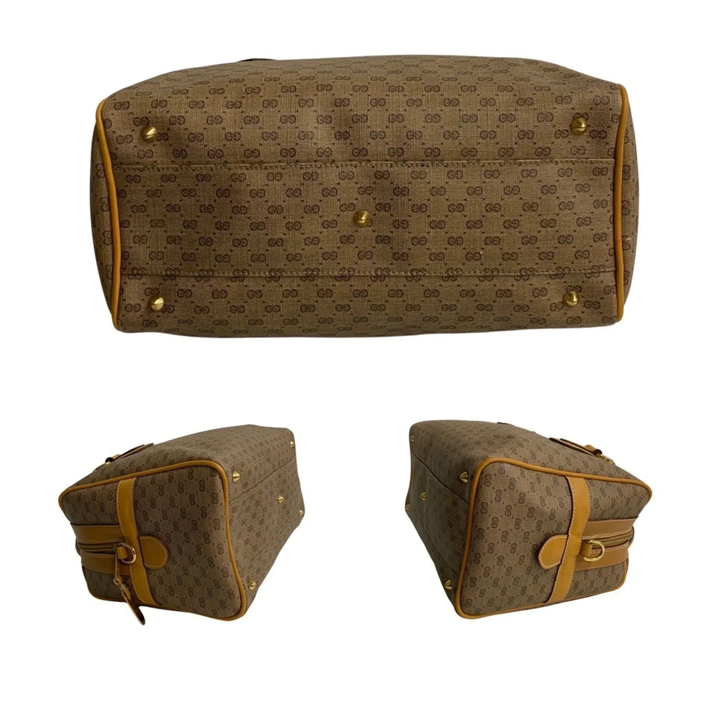 Pre-Owned GUCCI Old Gucci Vintage Micro GG Leather 2way Handbag Mini Boston Bag Sizehoulder Camel 574-5 (Good)