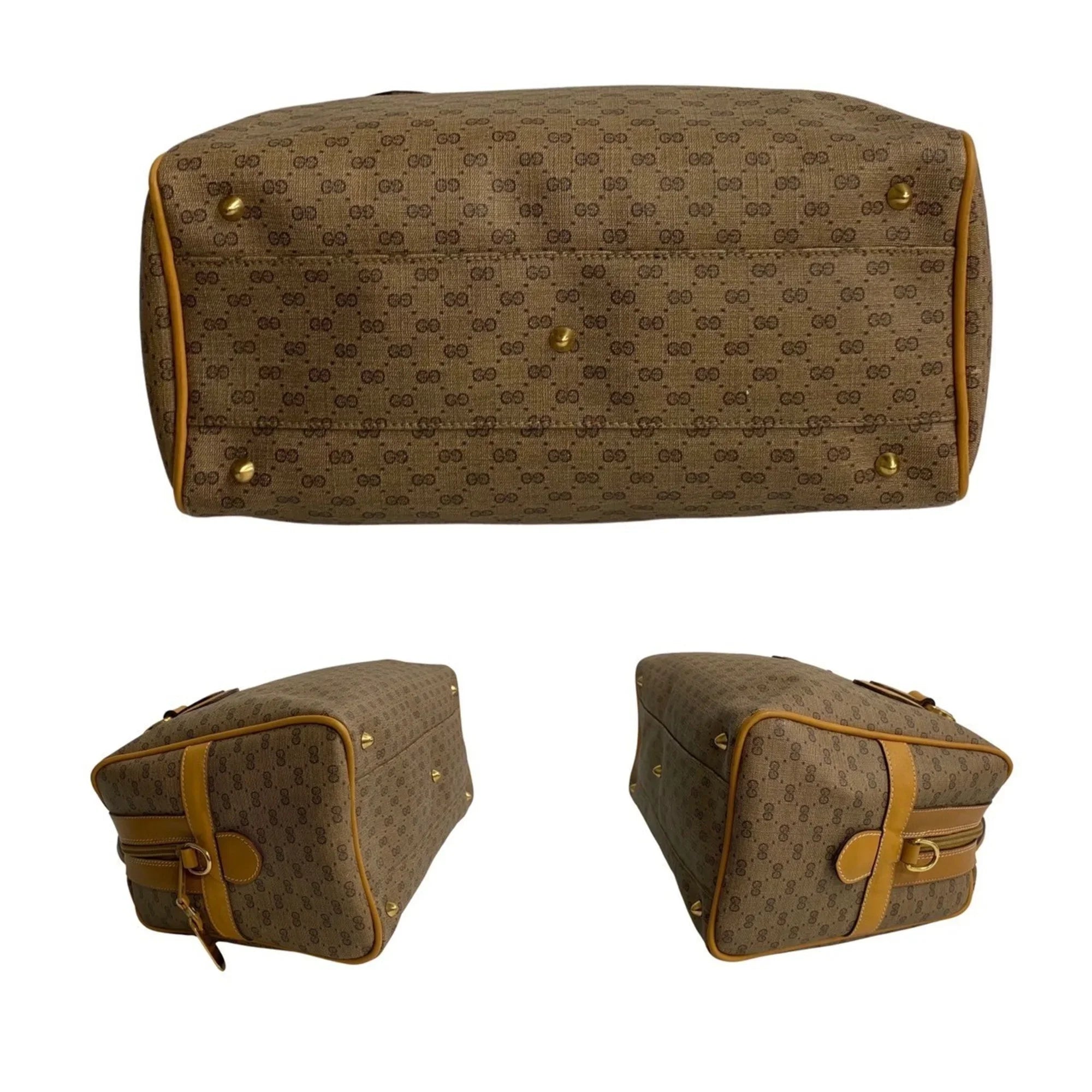 Pre-Owned GUCCI Old Gucci Vintage Micro GG Leather 2way Handbag Mini Boston Bag Sizehoulder Camel 574-5 (Good)