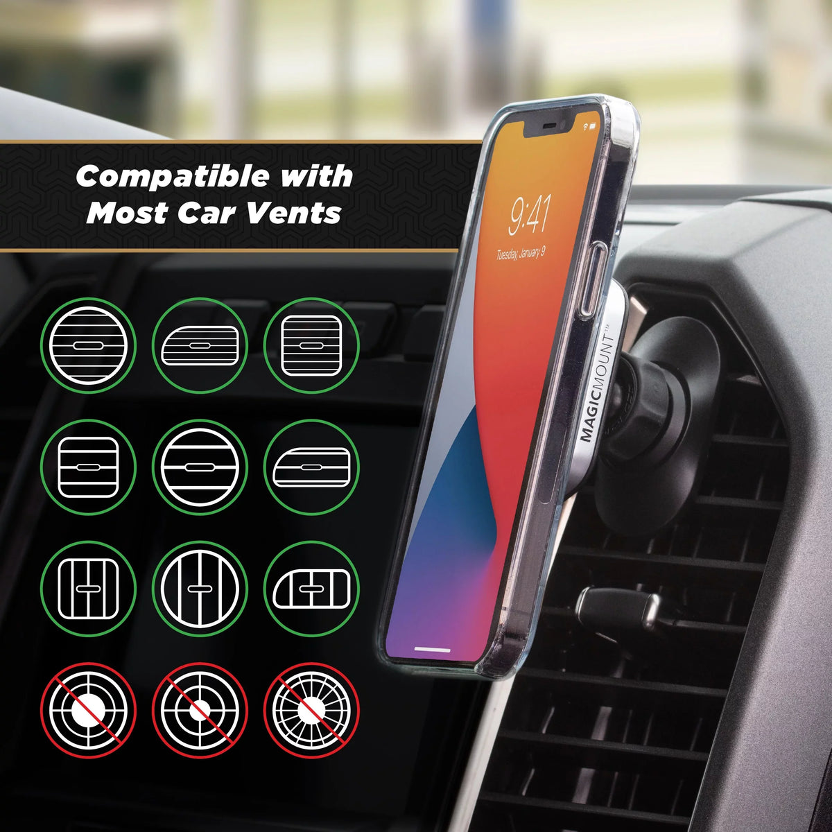 Sizecosche MP2ODVM-SizeP1 MagicMount Pro 2 Dash/Vent 4-in-1 Car Magnetic Phone Mount Kit