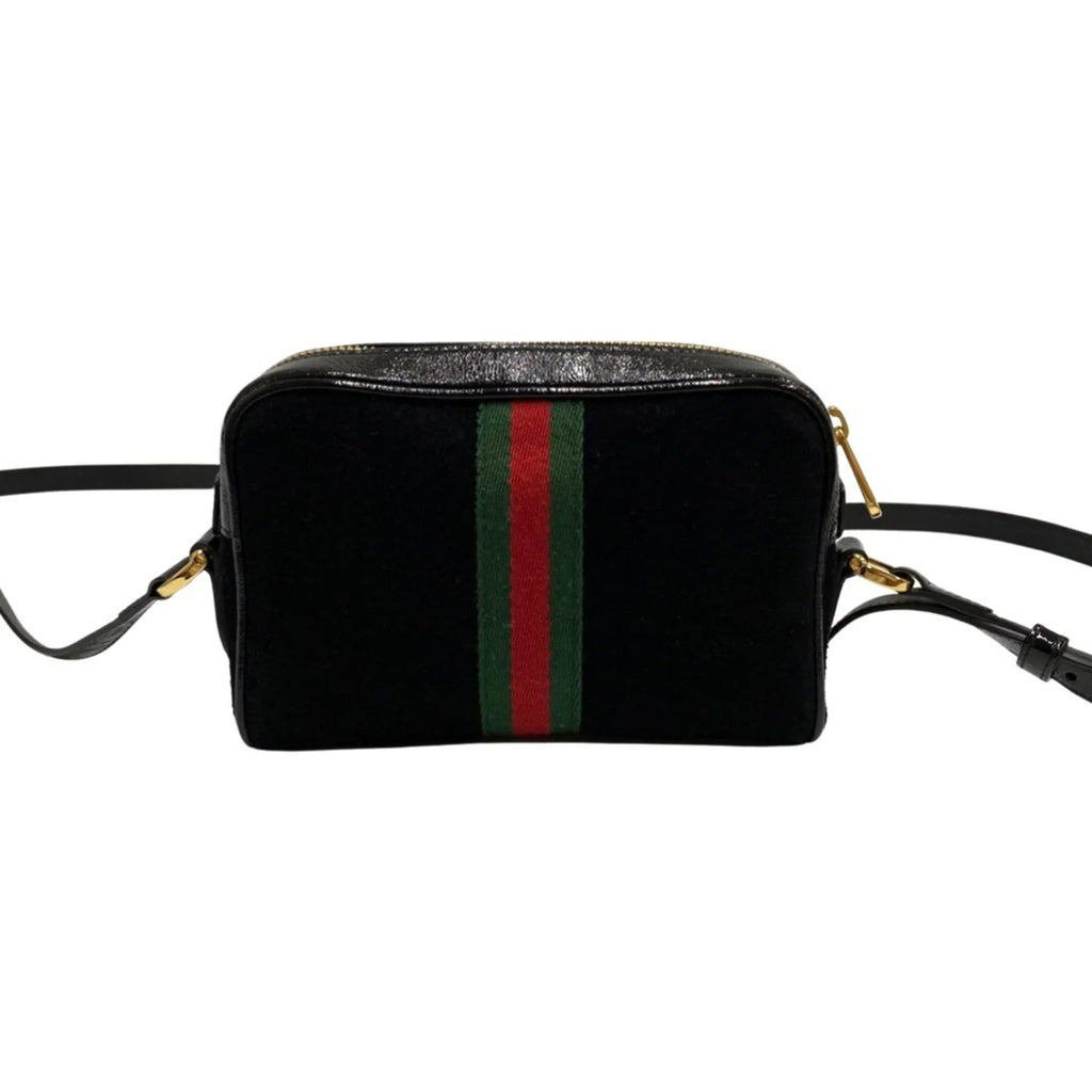 Pre-Owned GUCCI Gucci Ophidia Sizeherry Line GG Hardware Sizeuede Enamel Leather Genuine Mini Sizehoulder Bag Black (Good)