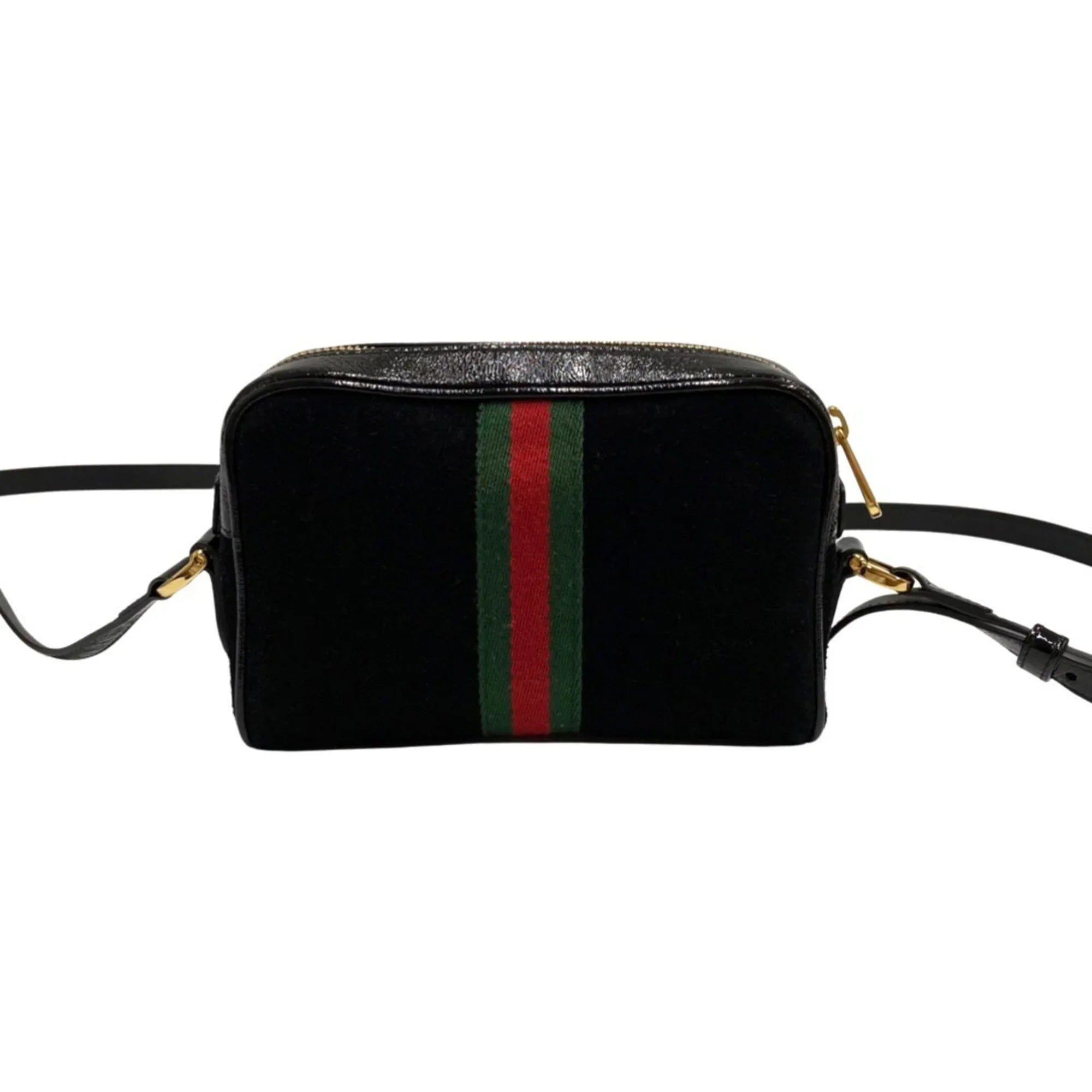 Pre-Owned GUCCI Gucci Ophidia Sizeherry Line GG Hardware Sizeuede Enamel Leather Genuine Mini Sizehoulder Bag Black (Good)