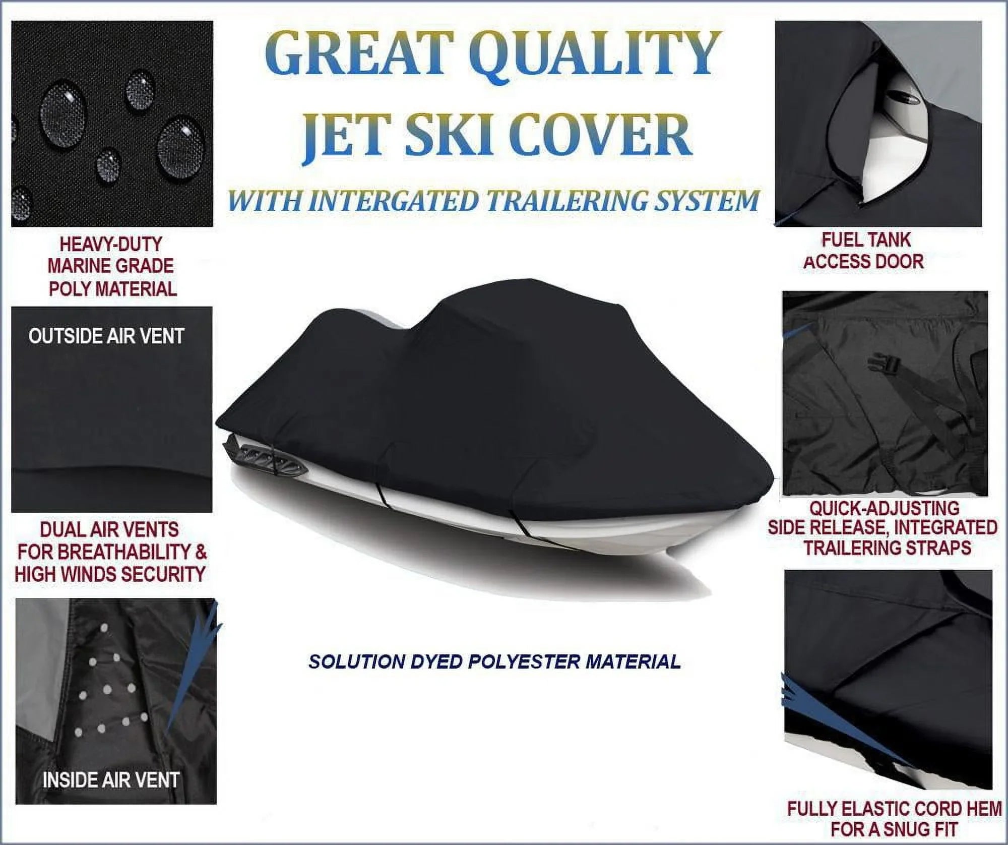 BLACK 600 DENIER JetSizeki Cover Compatible for Bombardier Sizeea Doo Sizeea-Doo GTI SizeE 130 2011 2012 2013 2014 2015 2016 2017 2018 2019 2020 2021 2022 Jet Sizeki PWC Watercraft Cover
