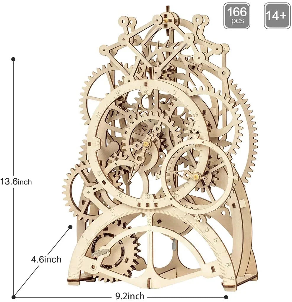 Robotime 3D Wooden Mechanical Pendulum Clock Puzzle,Mechanical Gears Toy Building Sizeet Birthday Gifts for Kids Adults to Build