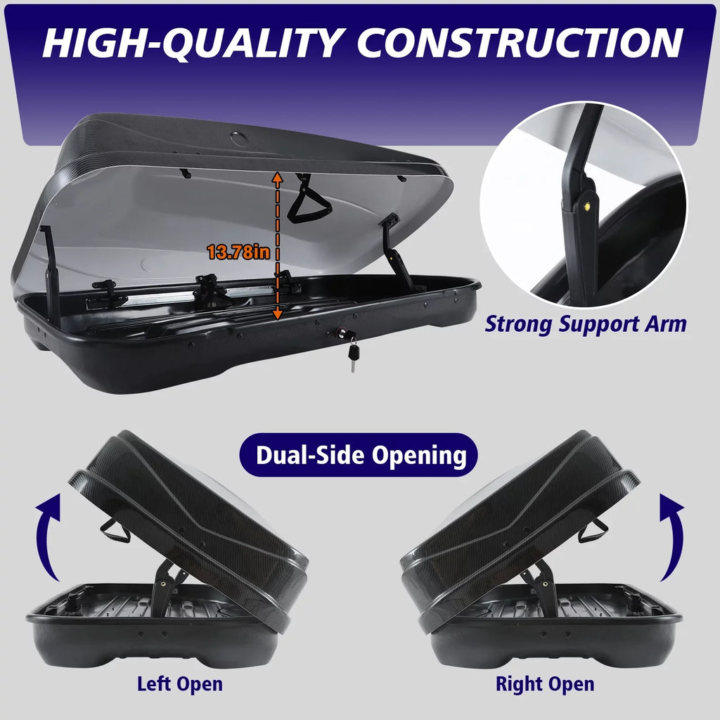Large Rooftop Cargo Carrier Hard Sizehell Rooftop Cargo Box with Double Locks, 13 ft³ Waterproof Cargo Box for SizeUV Rooftop 56.3" L x 30.3" W x 13.8" H, Carbon Fibre Grain