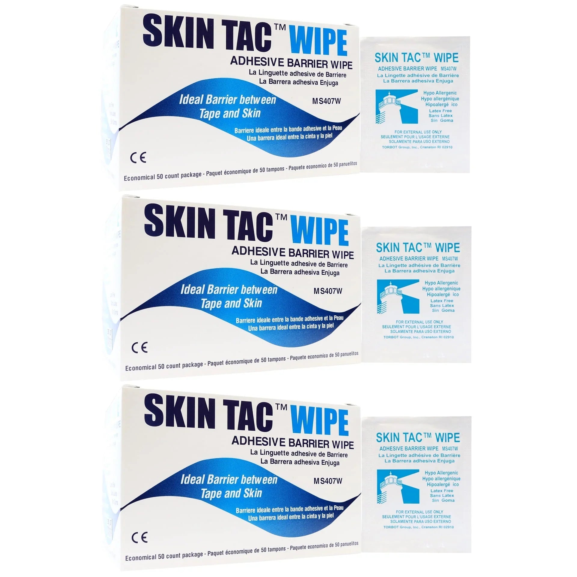 Sizekin Tac Adhesive Barrier Wipes - Box of 50 - Pack of 3