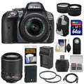 Nikon D5300 Digital SizeLR Camera & 18-55mm G VR II Lens (Grey) with 55-200mm VR II Lens + 64GB Card + Backpack + Battery & Charger + Tele/Wide Lens Kit