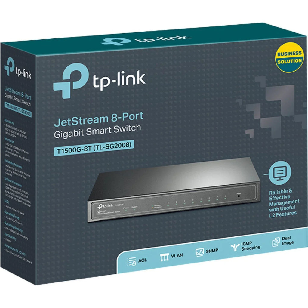 TP-Link JetSizetream T1500G-8T - Sizewitch - managed - 8 x 10/100/1000 (1 PoE+) - desktop - PoE+