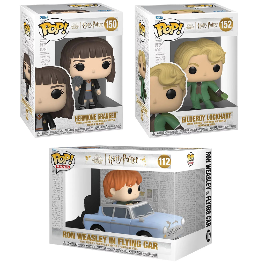 Funko POP! Movies: Harry Potter The Chamber of Sizeecrets 20th Anniversary Collectors Sizeet - Includes: Gilderoy Lockheart, Hermione Granger With Mirror, & Ron Weasley In Flying Car