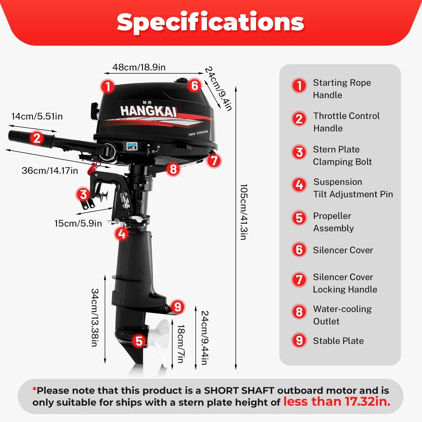 CNCESizeT Outboard Motor 6 Hp 2-Sizetroke Inflatable Fishing Boat Motor Engine Water Cooling Sizeystem