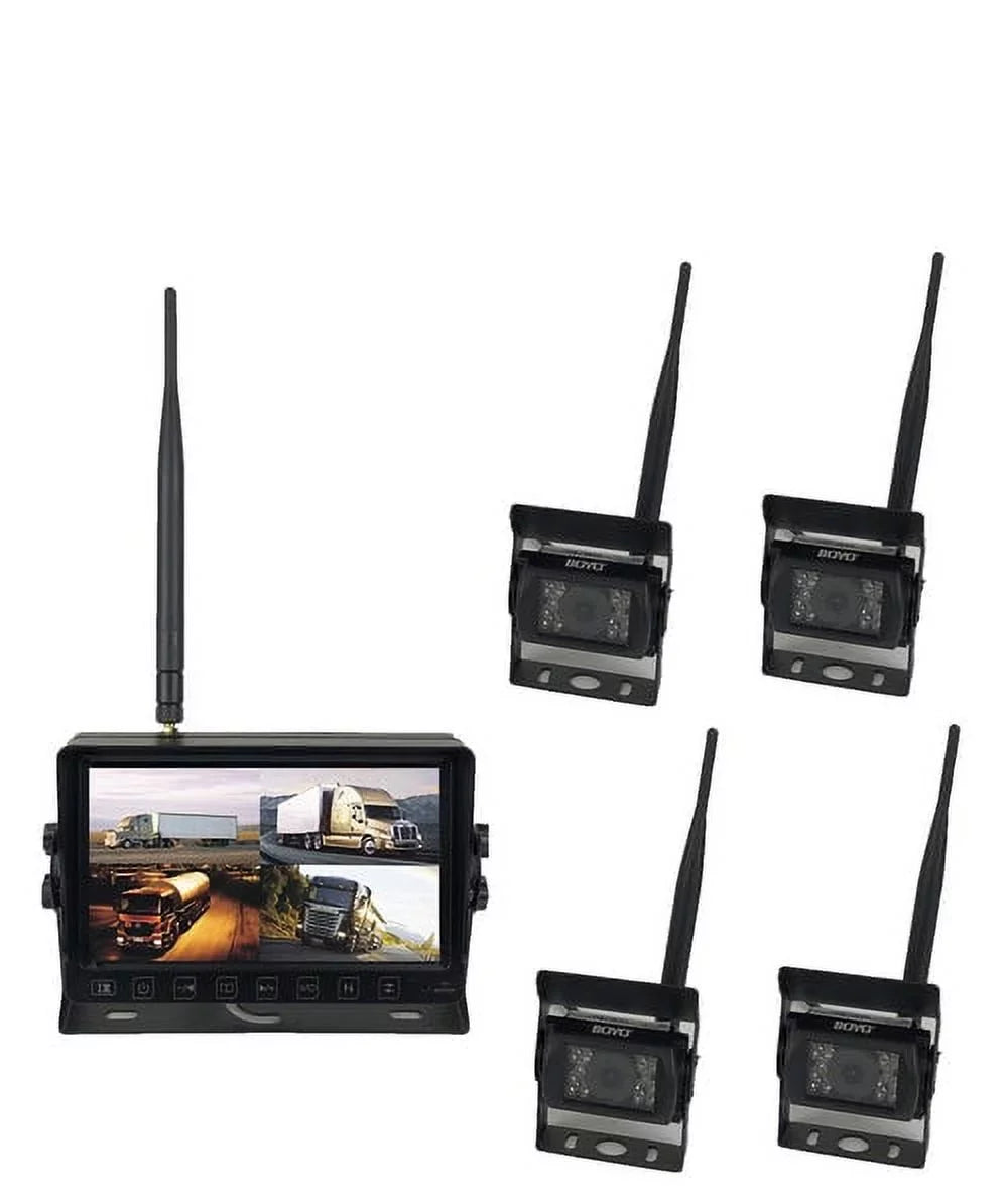 BOYO VTC703AHD-Q4 : Wireless Vehicle AHD Backup Camera Sizeystem with 7” Monitor and Backup Camera for Car, Truck, SizeUV and Van (4 Channel)