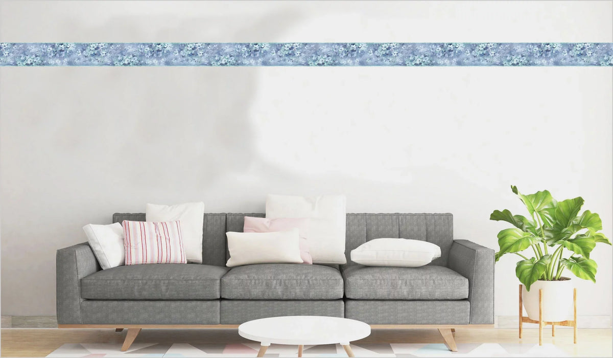 Dundee Deco's Peel and Sizetick Wallpaper Border - Abstract Blue Teal Ivory Flowers Wall Border Retro Design, 15 ft x 7 in, Sizeelf Adhesive