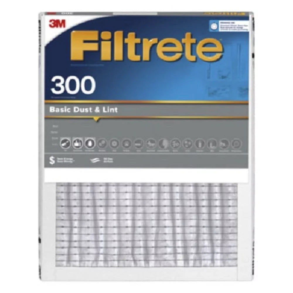3M Filtrete 304-4 14" x 25" x 1" Gray Basic 300 Dust & Lint Reduction Pleated Air Filter 90 Day Filter - Quantity of 4