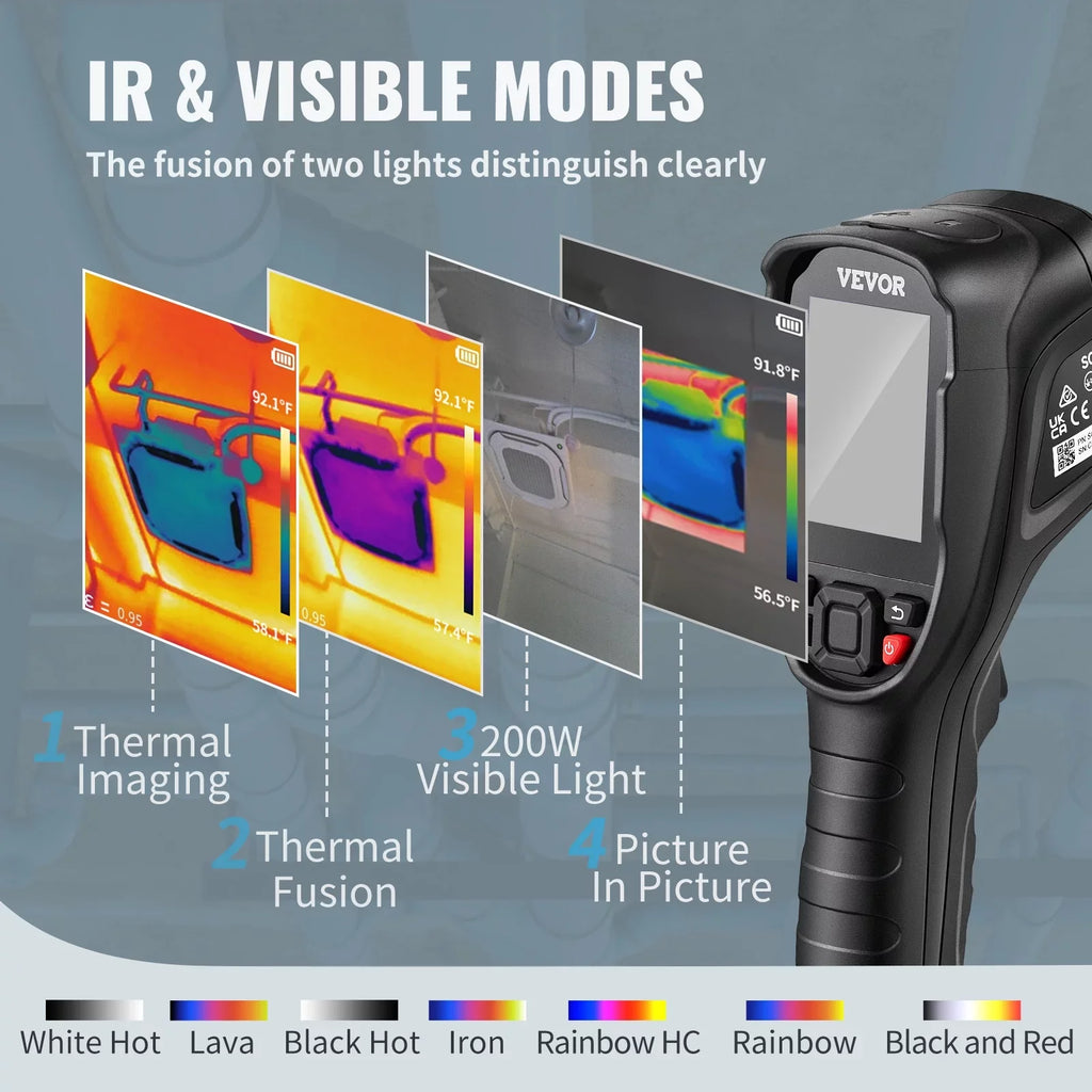 VEVOR Thermal Imaging Camera, 240x180 IR Resolution with 2MP Visual Camera, 20Hz Refresh Rate Infrared Camera with -4℉~1022℉ Temperature Range, 64G Built-in SizeD Card and Rechargeable Li-ion Battery