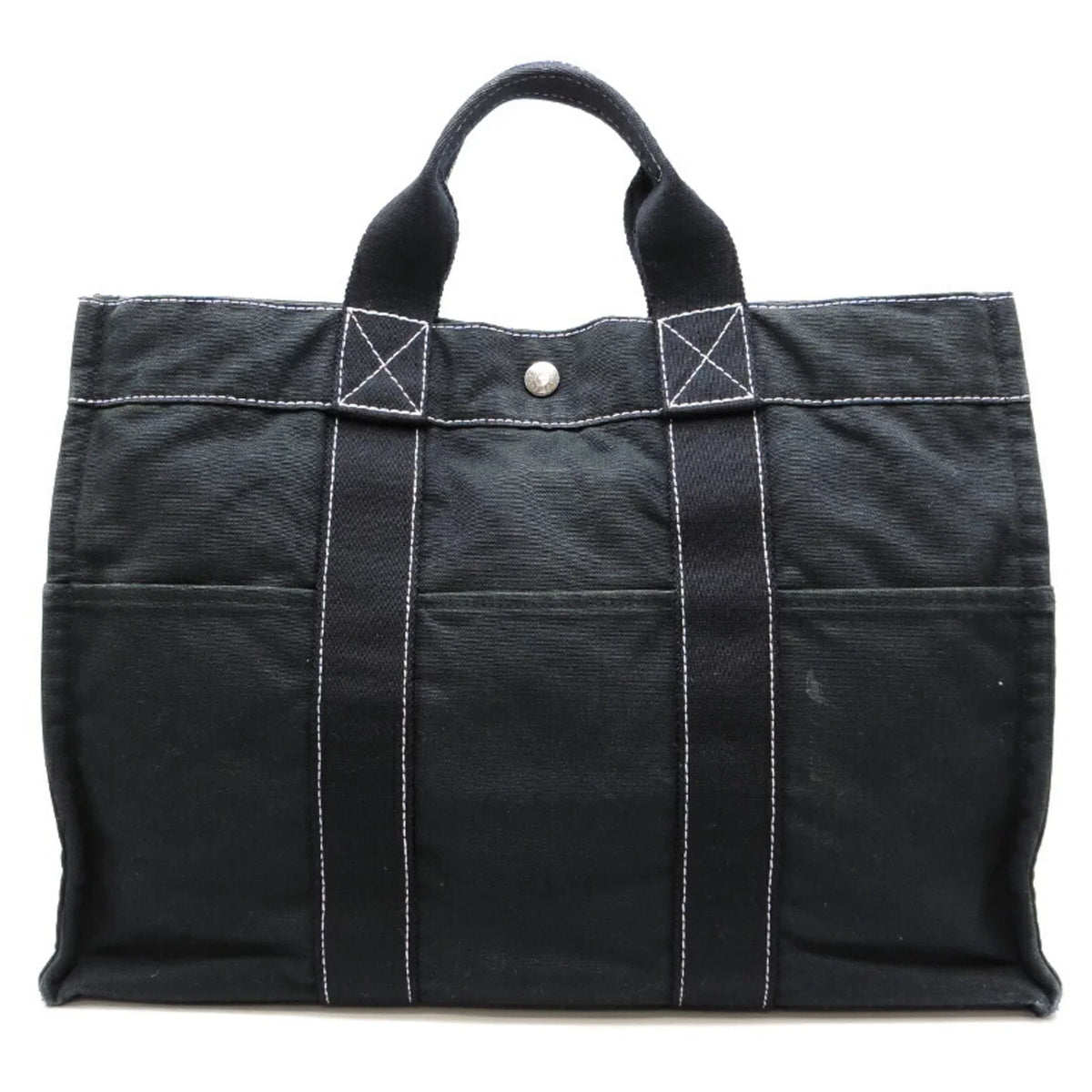 Pre-Owned Hermes Deauville MM Ladies Tote Bag Cotton Canvas Black (Fair)