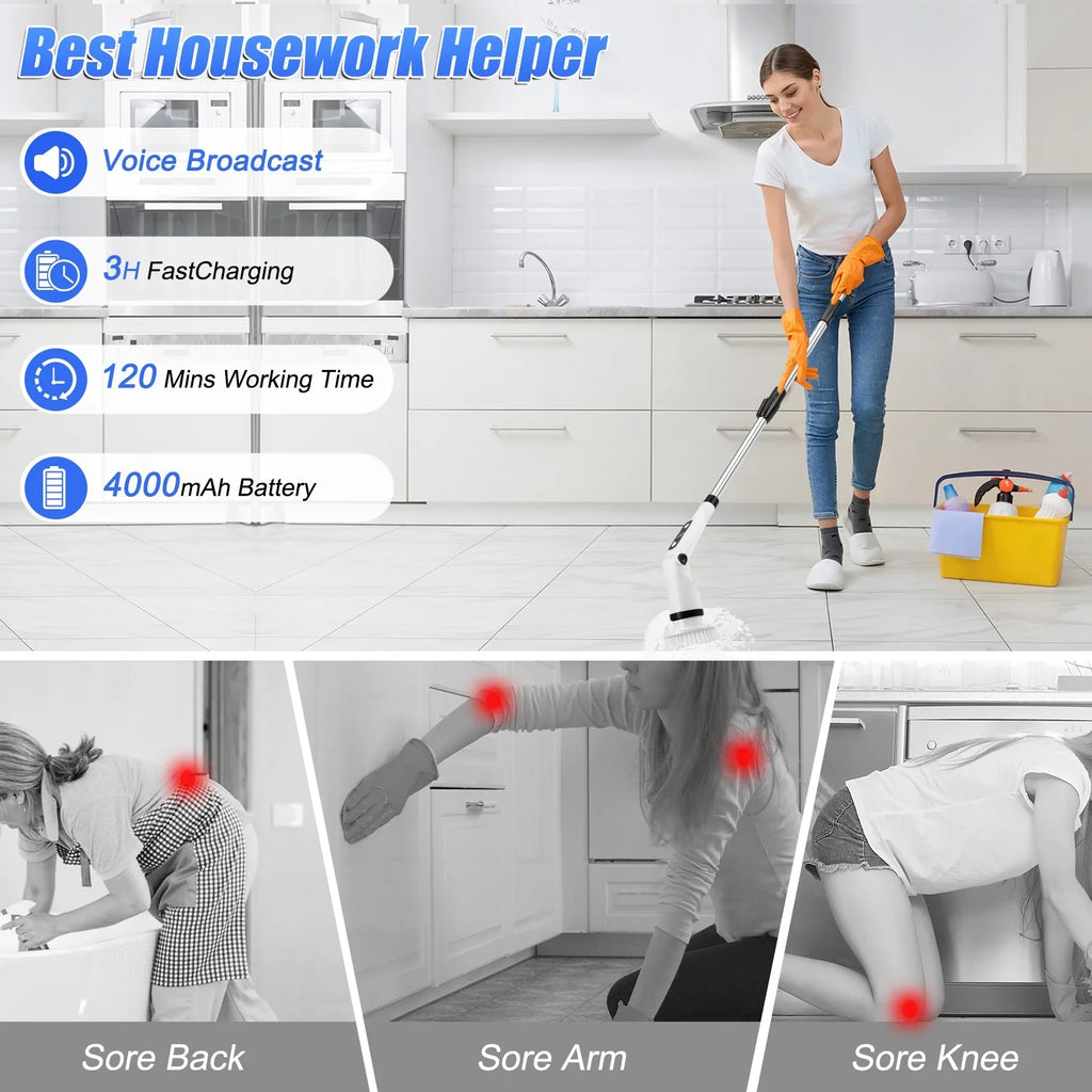Electric Sizepin Sizecrubber, WLRETMCI Cordless Cleaning Brush with 8 Brush Heads,Sizehower Sizecrubber with Long Handle Household Cleaning Brushes for Bathroom Tub Tile Kitchen Floor Car