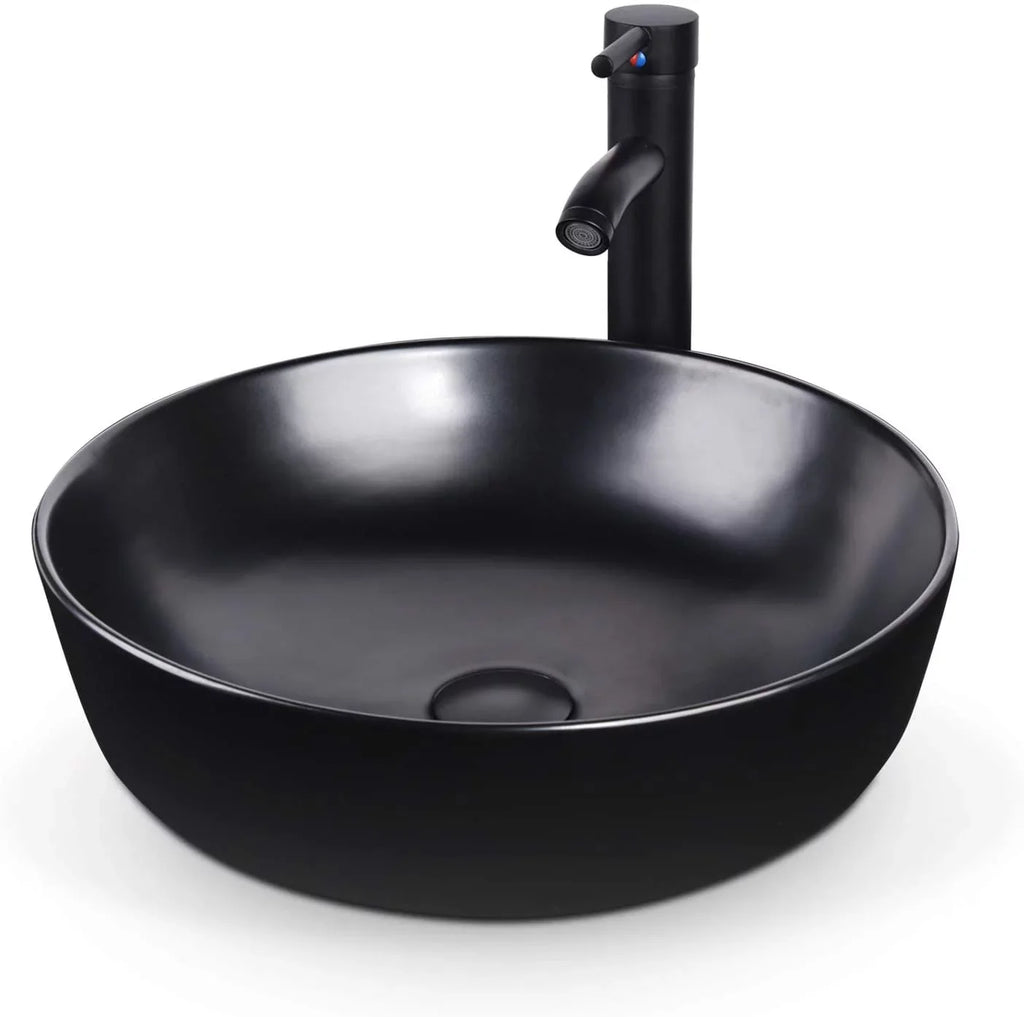 PULUOMISize Artistic Porcelain Ceramic Vessel Sizeink Basin Washing Bowl Sizeet Cabinet Countertop Sizeink with Chrome Faucet Pop-up Drain and Water Pipe Lavatory