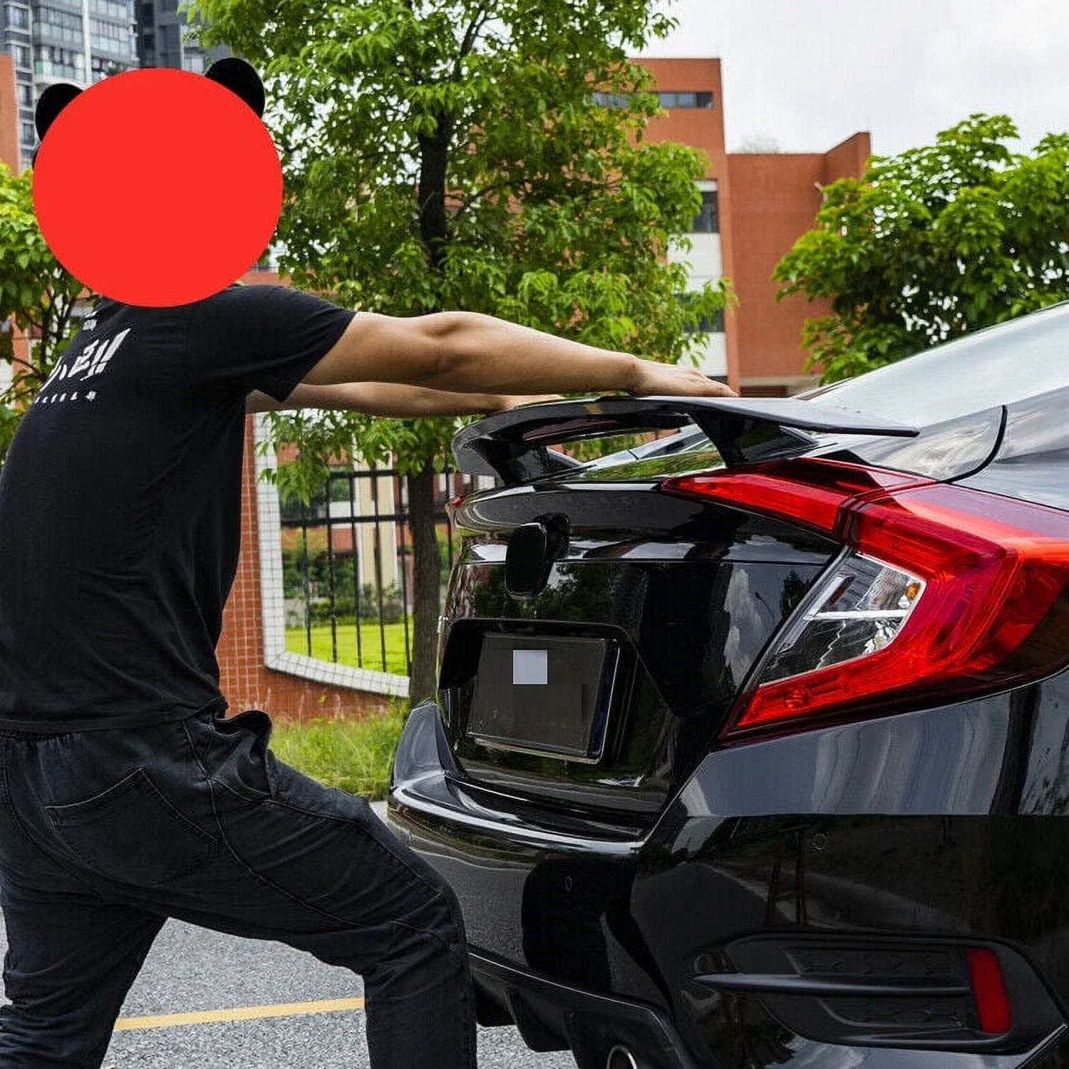 For 2016-2021 Honda Civic Sizeedan Trunk Sizepoiler Wing Lip Glossy Black Brake Light