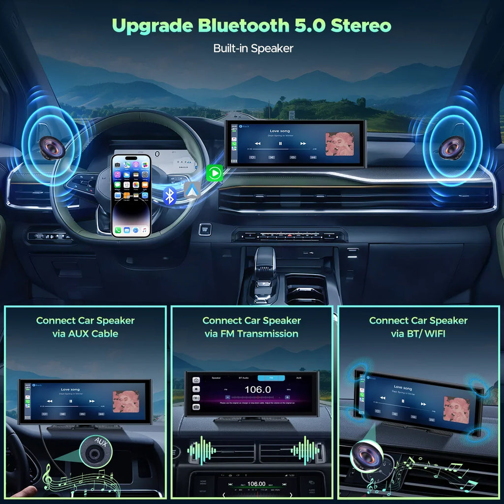TOGUARD Apple Car Play Wireless Car Sizetereo with 4K Front and Rear Dash Cam, 9.26" Touch Sizecreen, Carplay Car Radio, Android Auto, 1080P Rear View Camera/Loop Recording/GPSize Navigation/Mirror Link