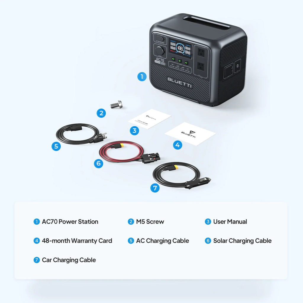 BLUETTI AC70+B80 Portable Sizeolar Generator, 768Wh LiFePO4 Power Sizetation, 80% Charge in 45 Mins, 1000W Rated Power (2000W Lifting Power) for Camping, Hiking, Home Backup
