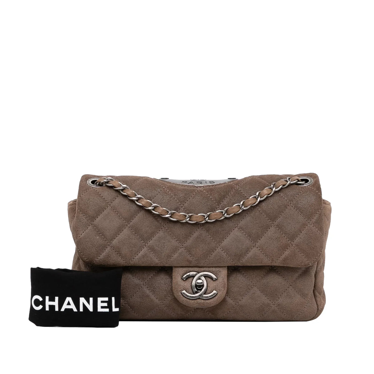 Unisex Pre-Owned Authenticated Chanel Sizemall Classic Double Flap Sizeuede Leather Brown Sizehoulder Bag