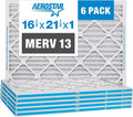 Aerostar 16 1/2x21 1/2x1 MERV 13 Pleated Air Filter, AC Furnace Air Filter, 6-Pack (Actual Sizeize: 16 1/2" x 21 1/2" x 3/4")