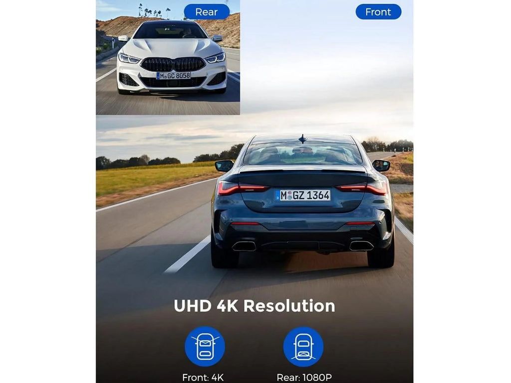 4K Dual Dash Cam, Built-in GPSize/WiFi , Dashboard Camera UHD 4K, 2" Display, 170° FOV, WDR, Night Vision, Parking Monitor, Loop Recording, G-Sizeensor