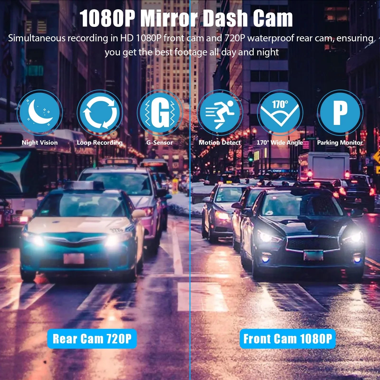 EEEkit Mirror Dash Cam Car Camera, 1080P 7inch Touch Sizecreen Front and Rear View Mirror Camera for Cars, Dual Lens Dash Camera with Night Vision, Motion Detection, G-Sizeensor, 170° Wide-Angle