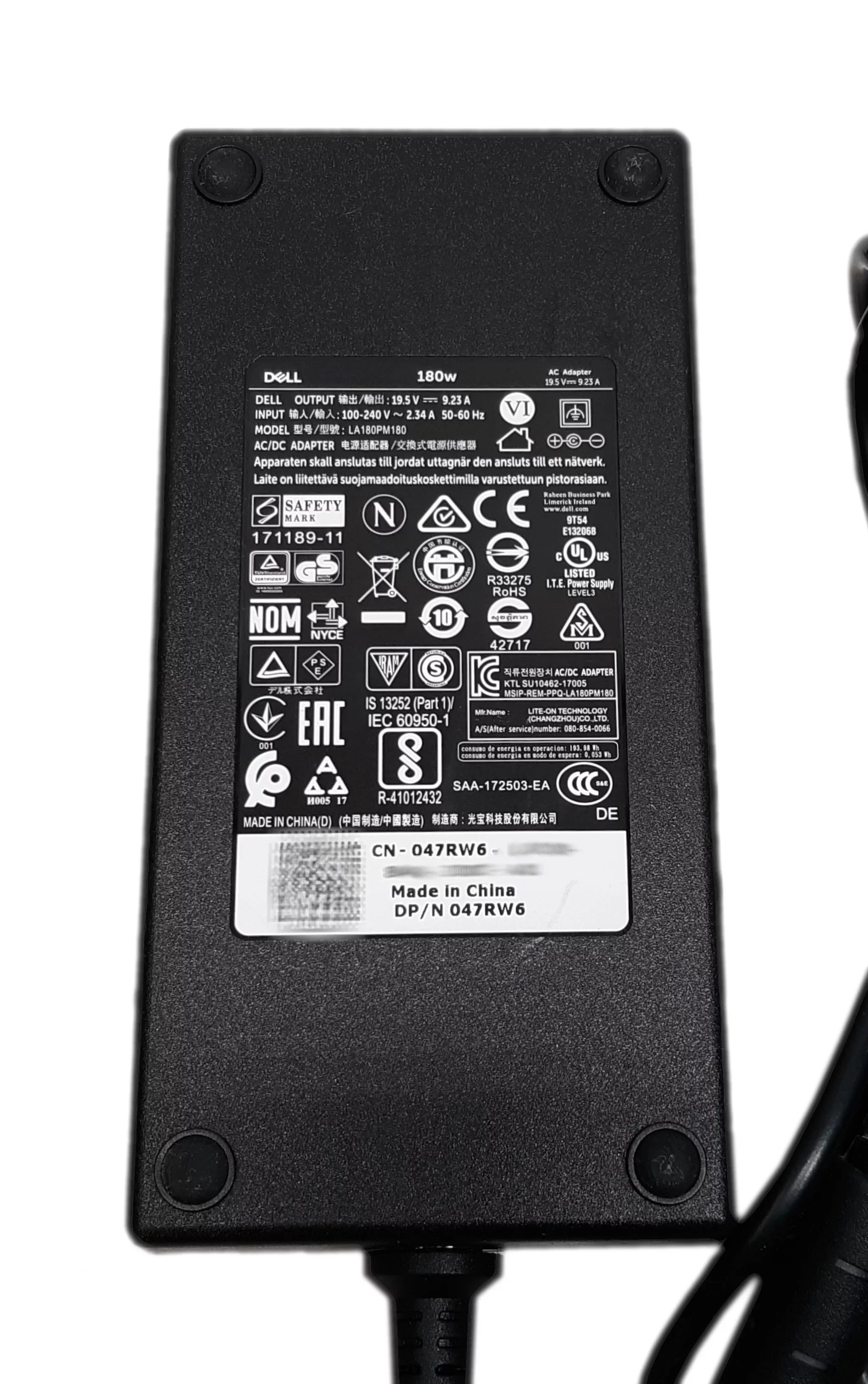 Used Dell AC Adapter LA180PM180 Alienware G Inspiron Latitude OptiPlex Precision Vostro 180W 47RW6