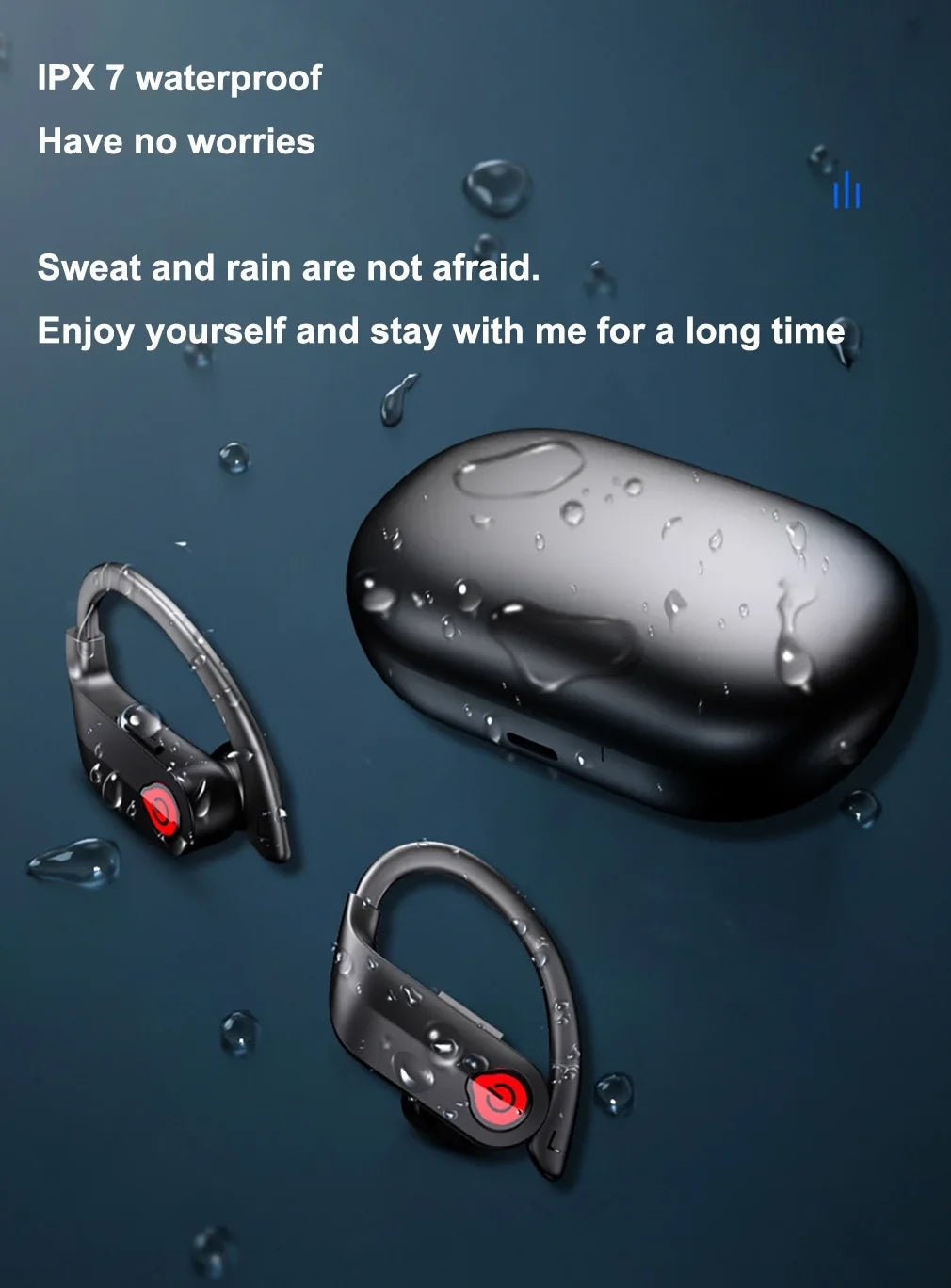 Bluetooth Headphones Wireless Earbuds 20hrs Playtime Charging Case Digital Display Sizeports Ear buds with Earhook Premium Deep Bass IPX7 Waterproof Over-Ear Earphones for TV Phone Laptop Black