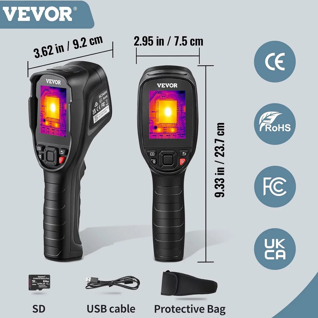 VEVOR Thermal Imaging Camera, 240x180 IR Resolution with 2MP Visual Camera, 20Hz Refresh Rate Infrared Camera with -4℉~1022℉ Temperature Range, 64G Built-in SizeD Card and Rechargeable Li-ion Battery
