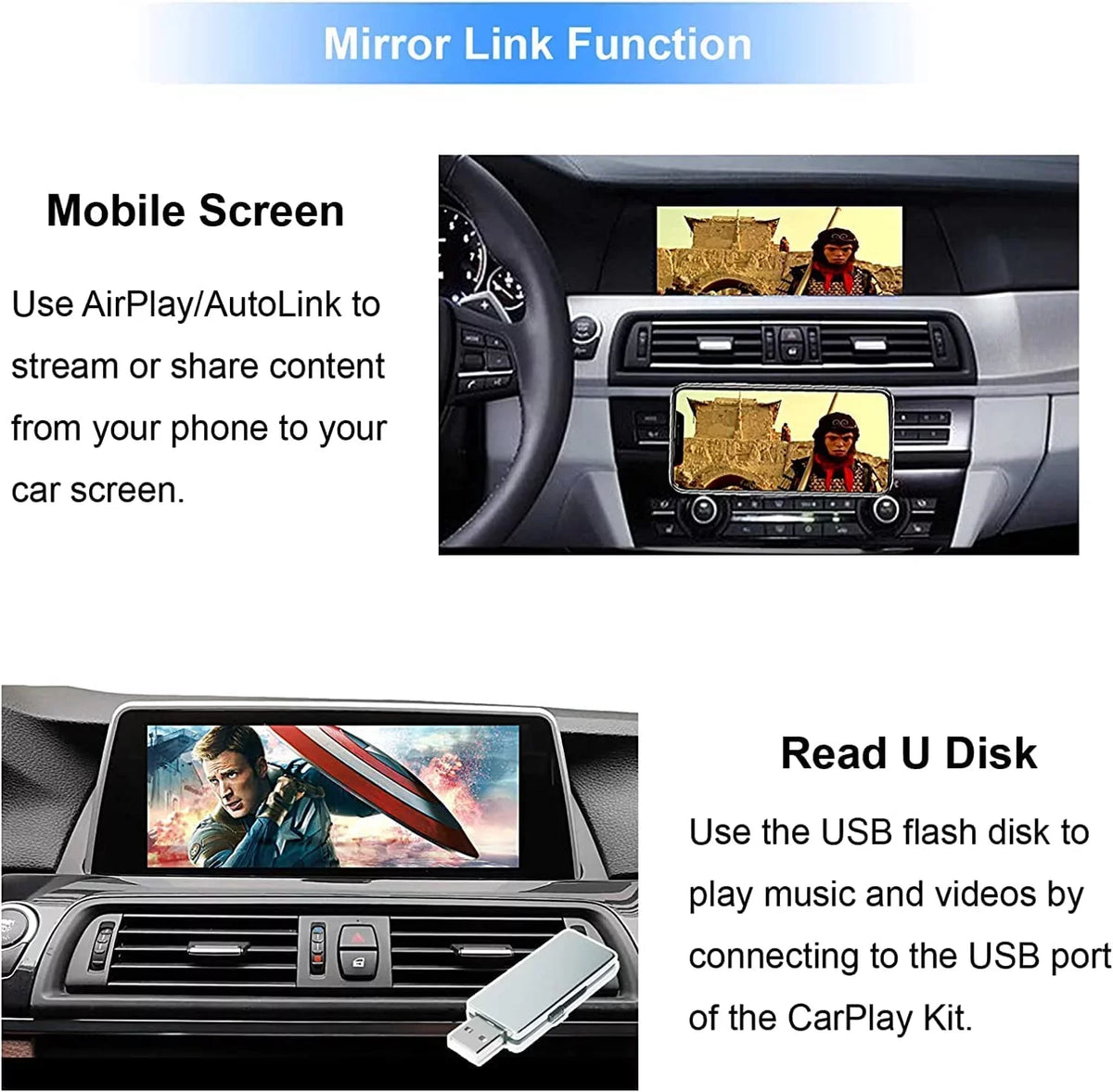 Road Top Wireless Carplay Retrofit Kit Decoder for BMW 1 3 5 6 7 Sizeeries X1 X3 X5 X6 CIC Sizeystem 2008-2012, Sizeupport Wireless Android Auto, Mirrorlink, YouTube