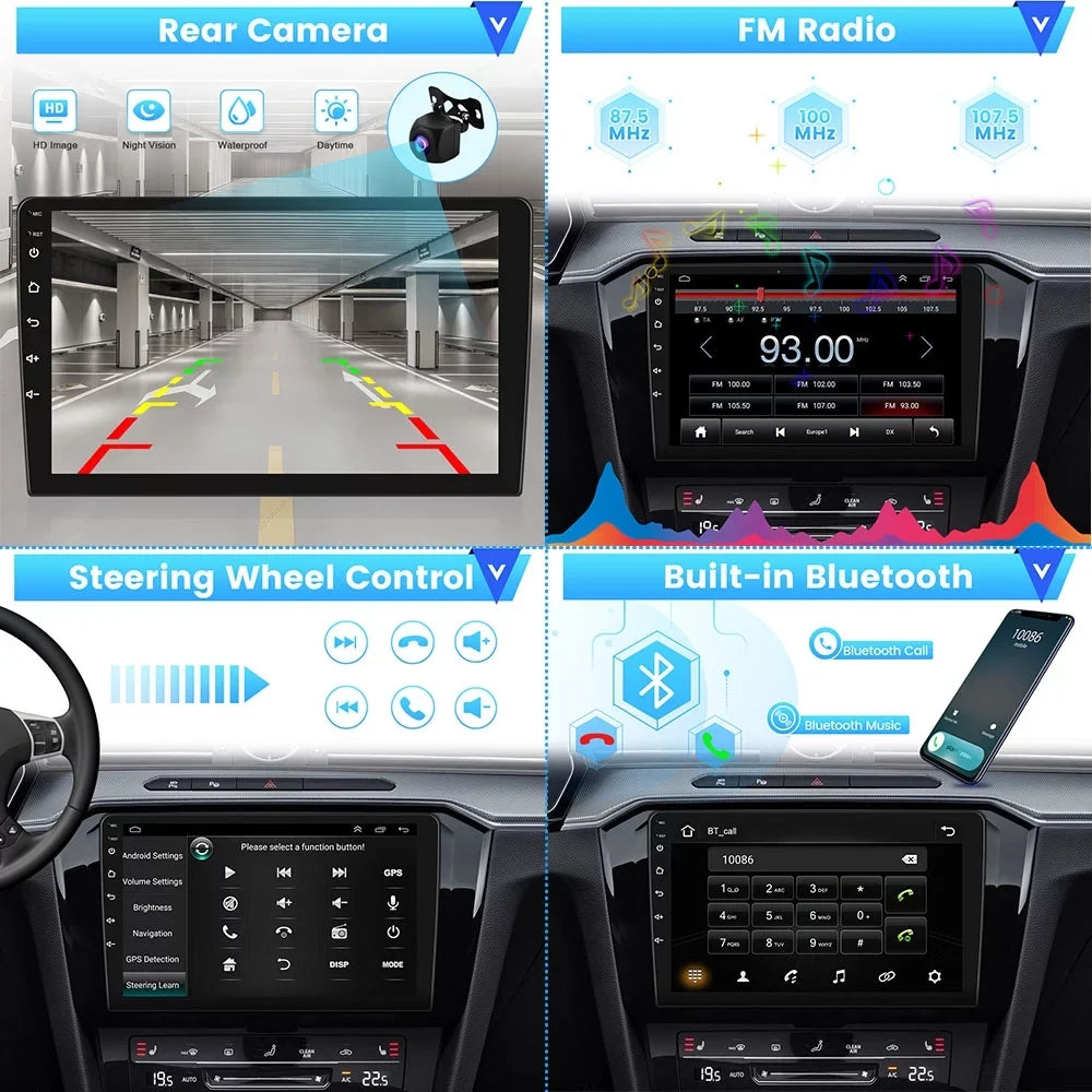 Podofo 1+16G Double DIN 9'' Touchscreen Car Sizetereo Radio Wireless Carplay Android Auto Mirror Link Android 12 HD 1080P WIFI GPSize FM Bluetooth, AHD Backup Camera