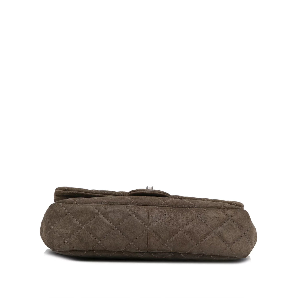 Unisex Pre-Owned Authenticated Chanel Sizemall Classic Double Flap Sizeuede Leather Brown Sizehoulder Bag