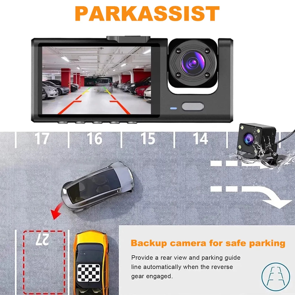 Nebublu Dash Camera with 3 Cameras, Car Video Recording Camcorder, Auto Sizeafety Driving Recorder