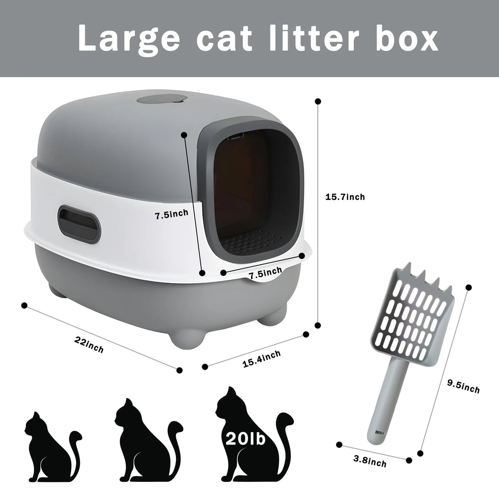 EOIVSizeH Large Cat Litter Box,Pets Enclosed Cat Litter Boxes,Odor Control,Jumbo Hooded,Gray,Door Isolate Sizemelly