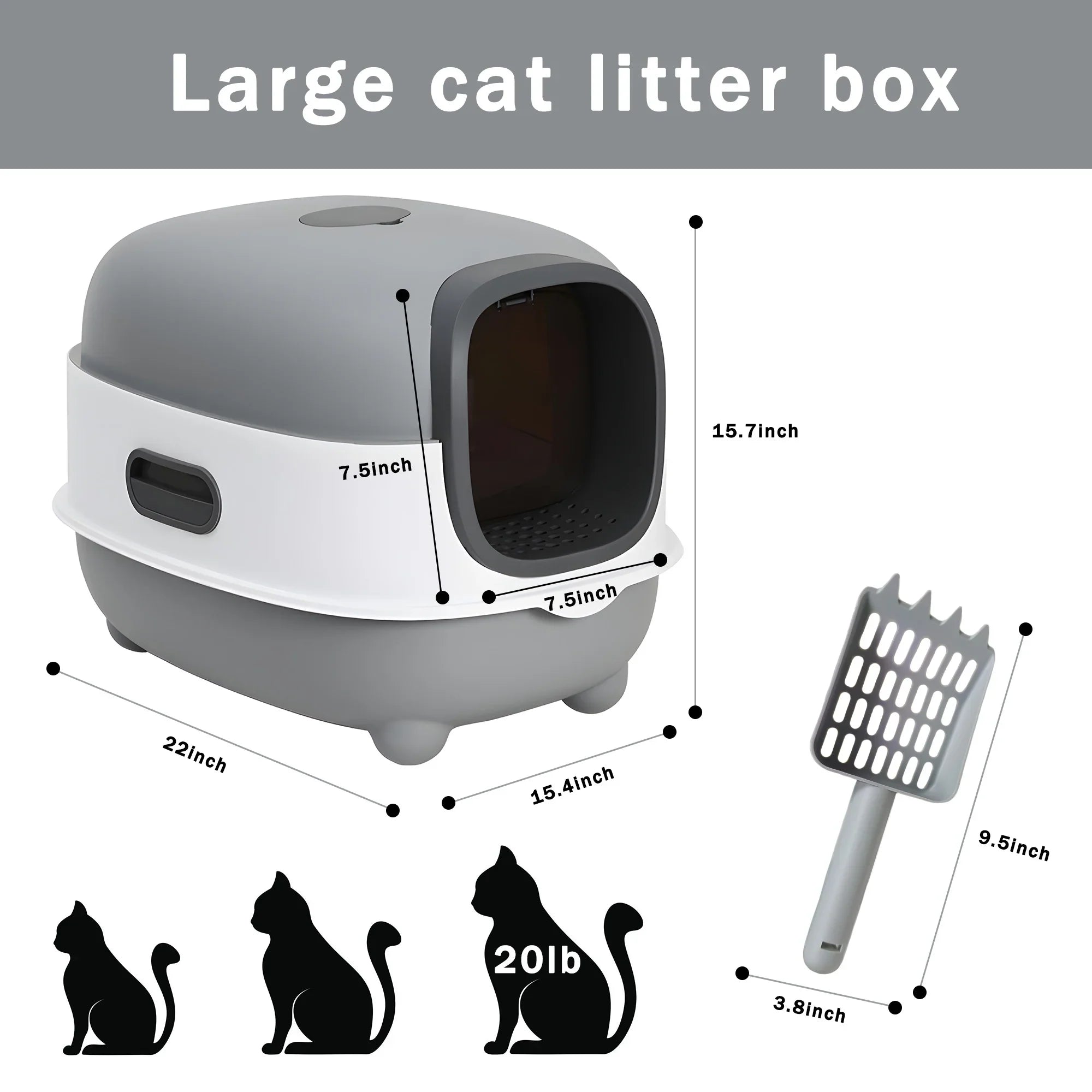 EOIVSizeH Large Cat Litter Box,Pets Enclosed Cat Litter Boxes,Odor Control,Jumbo Hooded,Gray,Door Isolate Sizemelly