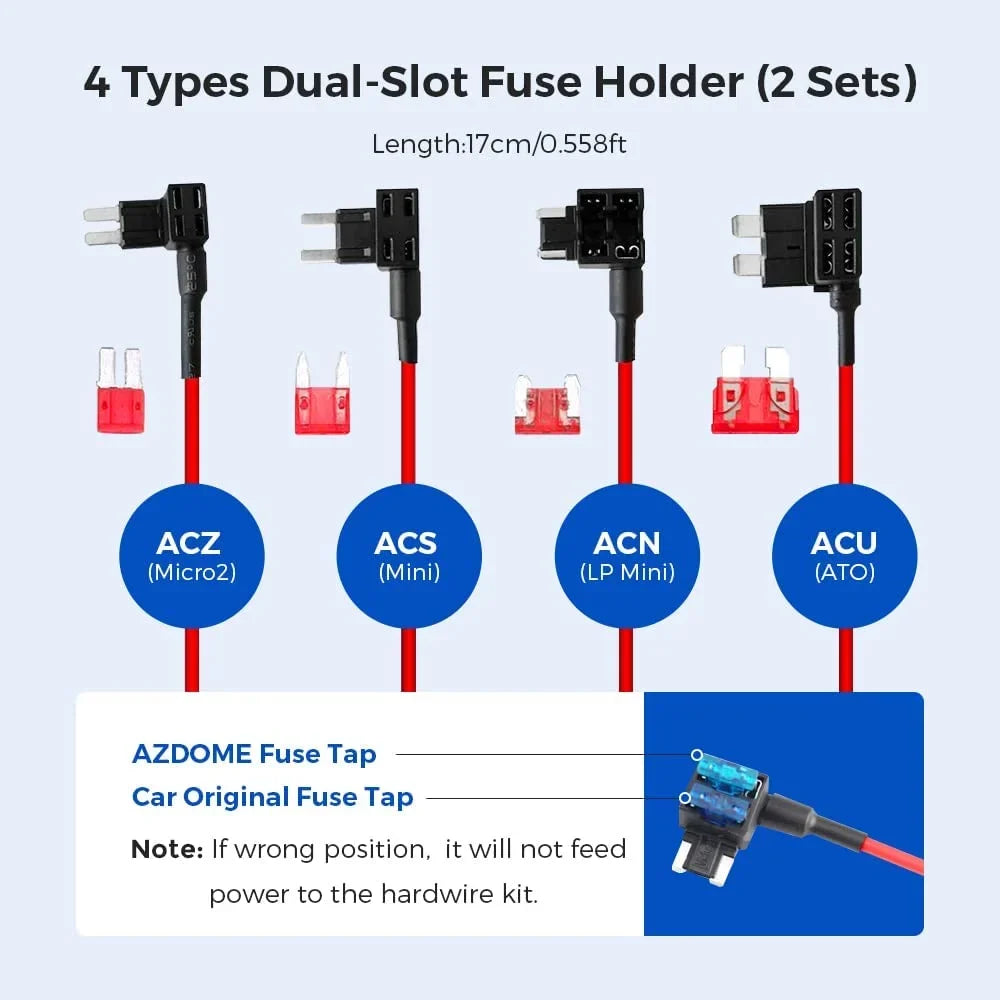 3-Lead Acc Hardwire Kit Mini-USizeB Port for M550 Dash Cam, 12ft with Fuse Kit, for Dash Camera 24H Parking Monitor