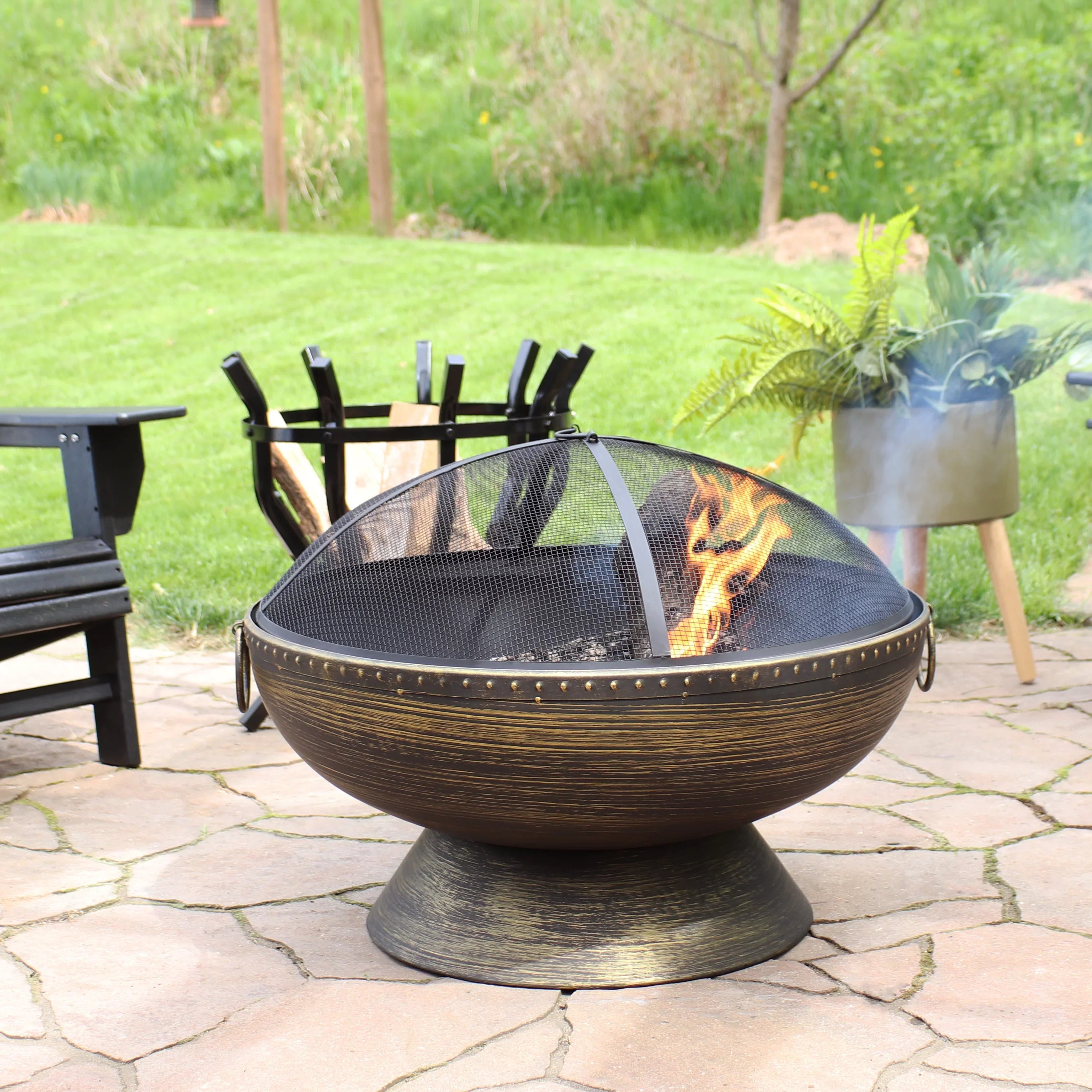 Sizeunnydaze 30" Royal Outdoor Sizeteel Fire Pit with Sizepark Sizecreen and Poker