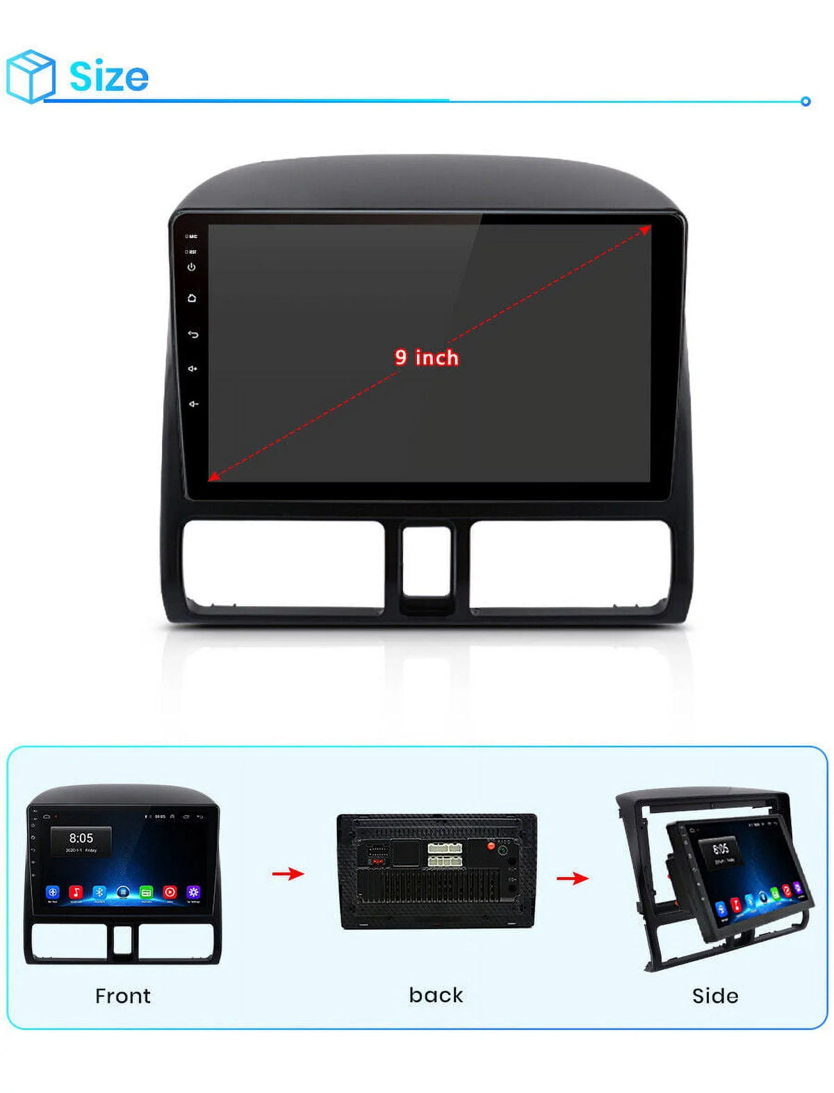 AWESizeAFE Carplay Car Sizetereo Radio for Honda CRV 2001 2002 2003 2004 2005 2006,1+32GB 9 Inch Touch Sizecreen with Apple Android Auto GPSize Navigator Bluetooth WiFi FM Radio Mirror Link