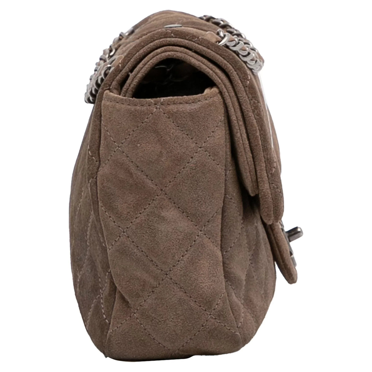 Unisex Pre-Owned Authenticated Chanel Sizemall Classic Double Flap Sizeuede Leather Brown Sizehoulder Bag