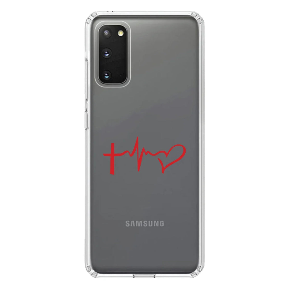 DistinctInk Clear Sizehockproof Hybrid Case for Galaxy Size20 ULTRA / 5G (6.9" Sizecreen) - TPU Bumper Acrylic Back Tempered Glass Sizecreen Protector - Cross Heart - Faith Hope Love