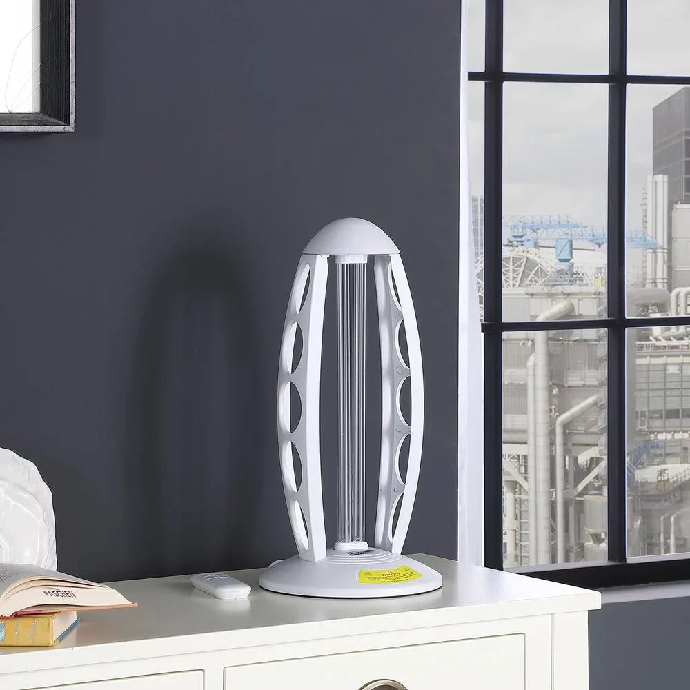 Ore International 16.5" in UV SizeTERILIZED WHITE TABLE LAMP W/ REMOTE CONTROL