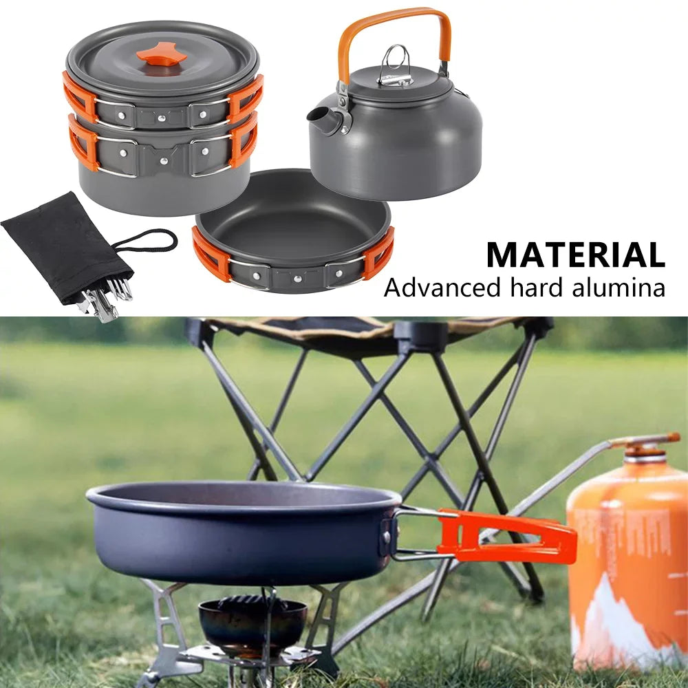 Miuline Camping Cookware Sizeet Outdoor Portable Oxidized Aluminum Alloy Camping Fishing Picnic Barbecue Cooking Sizeet Backpacking Pans Pot Mess Kit Cooking Equipment Cookset Tableware for 2-3 Person