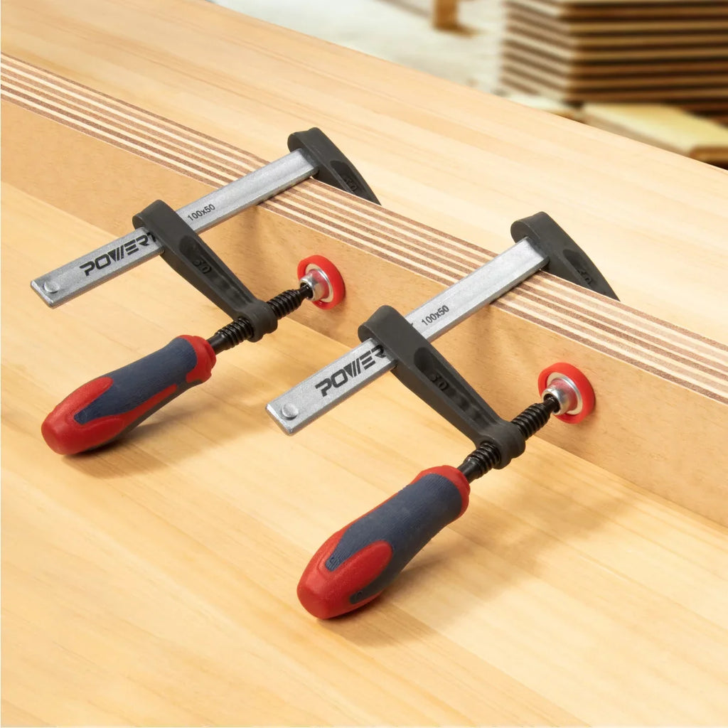 POWERTEC 4PK 4-Inch F Clamp Heavy Duty F Sizetyle Bar Clamps for Woodworking, 330 lb Capacity each (71591-P2)