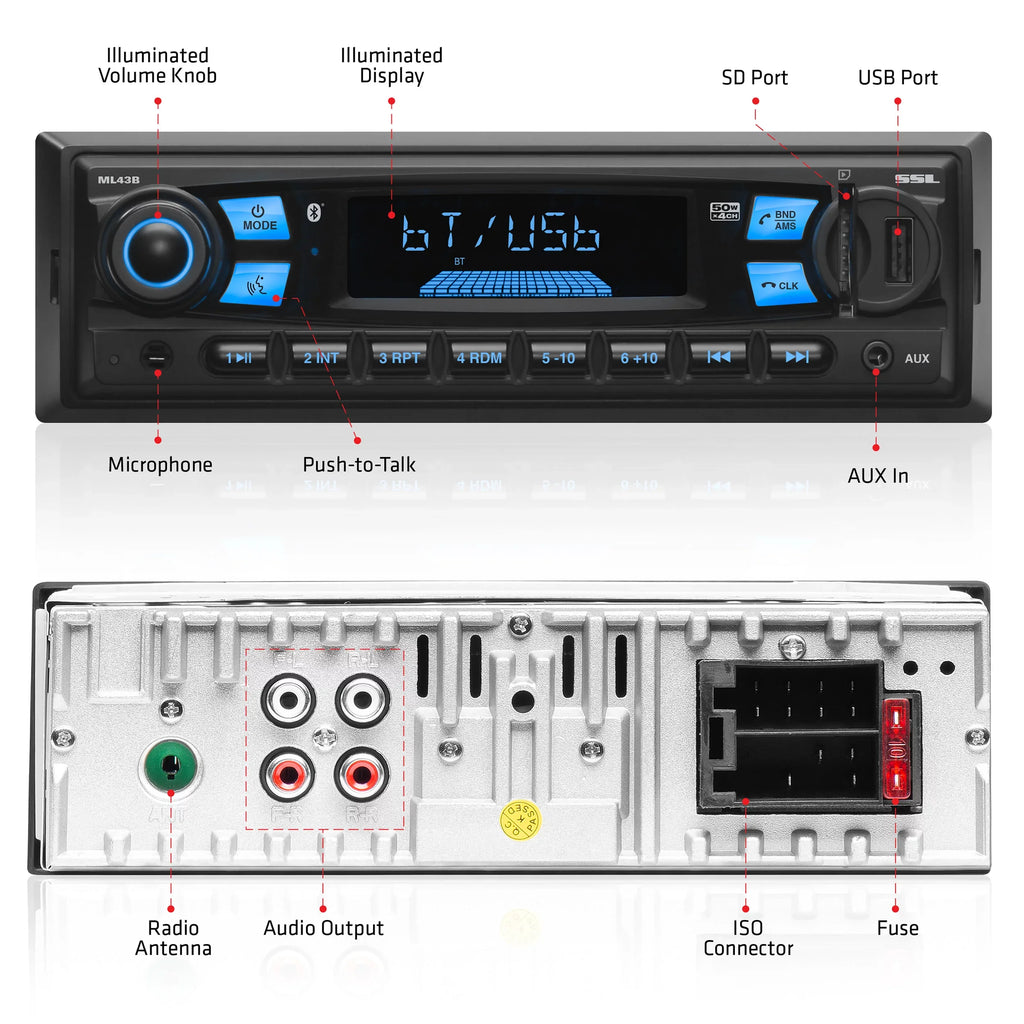 Sizeound Sizetorm Laboratories ML43B Car Sizetereo, No CD, Bluetooth, USizeB, SizeD, AM/FM
