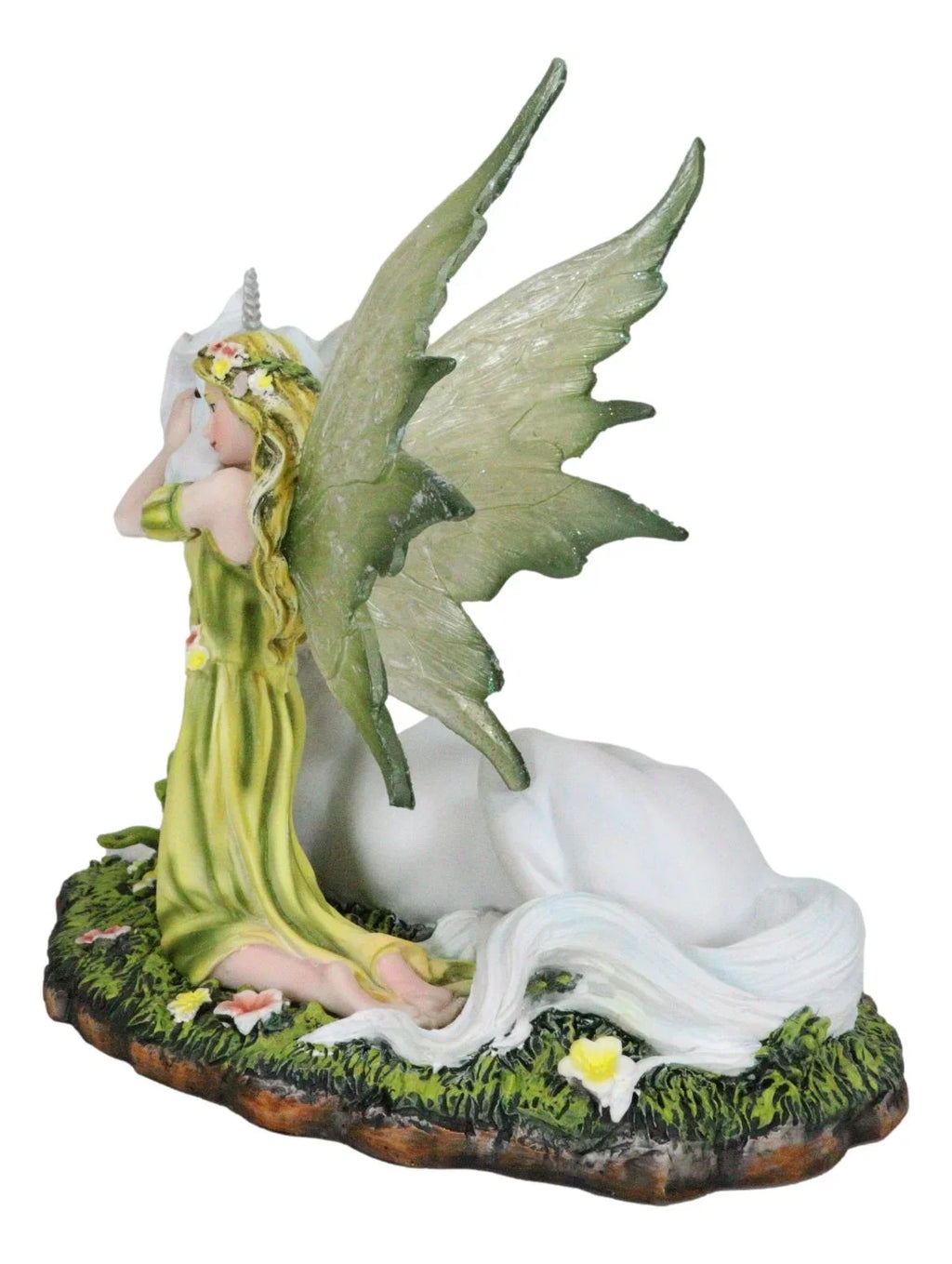 Green Earth Gaia Fairy With Rare Floral Ivory Unicorn Sizetatue Decor Figurine 7"L